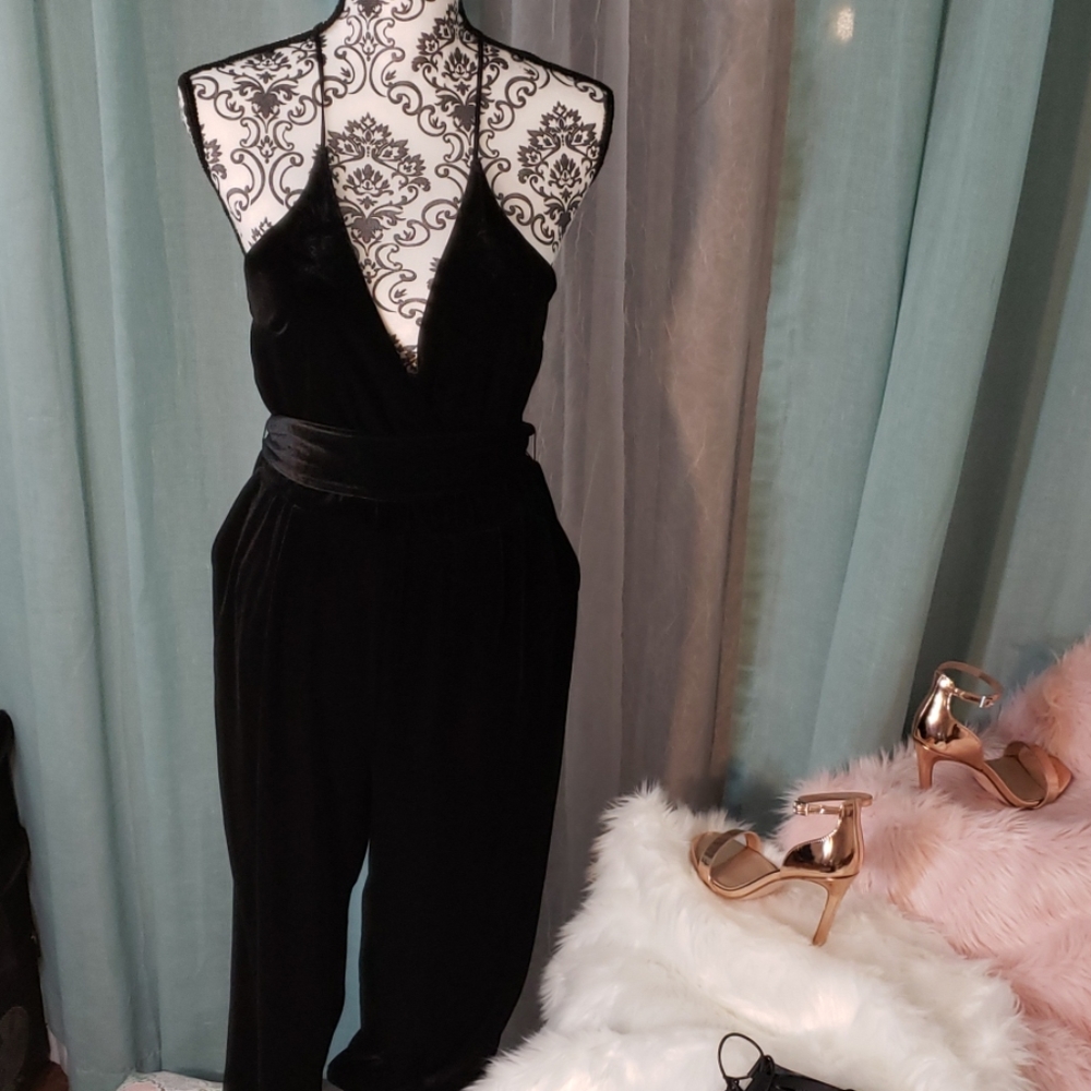 Express Brand Velvet V-Neck Cami Jumpsuit